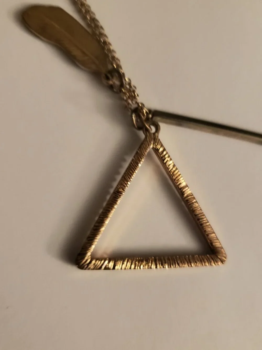 Triple Charm Triangle Feather Wand Symbol Costume Necklace Witchy
